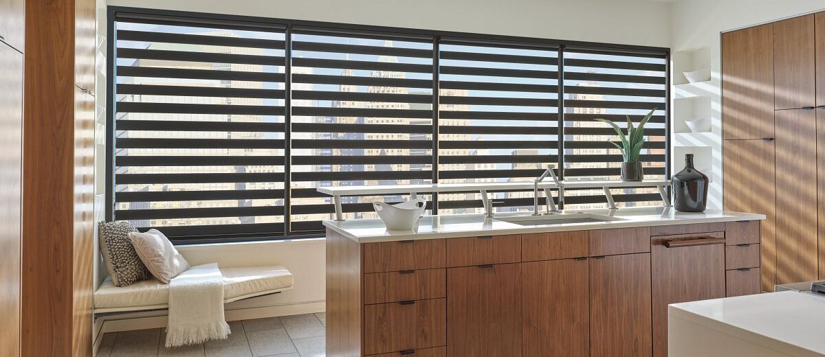 Motorized window shades designer Banded Shades with powerview automation